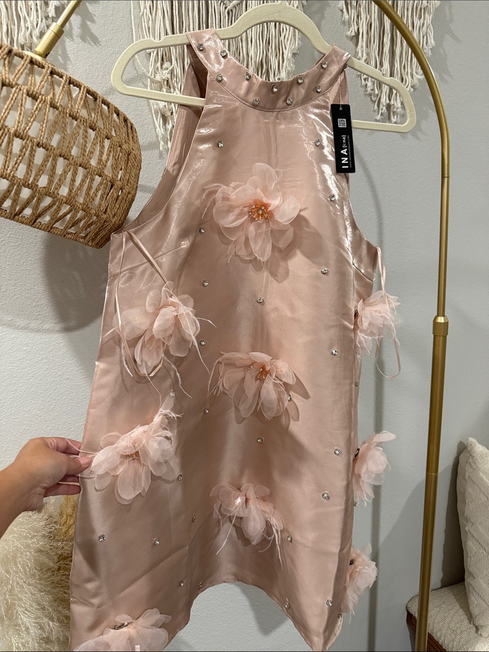 INA Pink Floral Embellished Party Dress